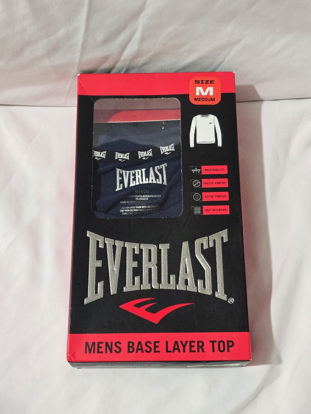 NWT Everlast Men's Base Layer Top Tagless Heat Retention Stretch Medium Navy